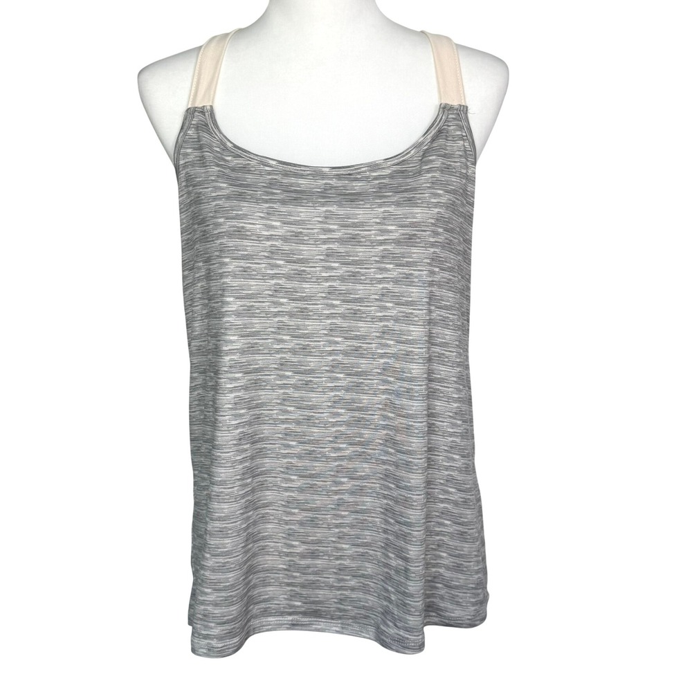 BORN Women's Large Heather Gray Athletic‎ Y Back Sleeveless Long Tank Top Sporty